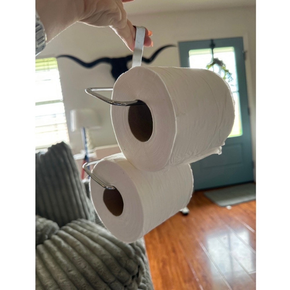 Chrome‎ Over the Door Toilet Paper Holder Organizer Double Roll Storage Hanger